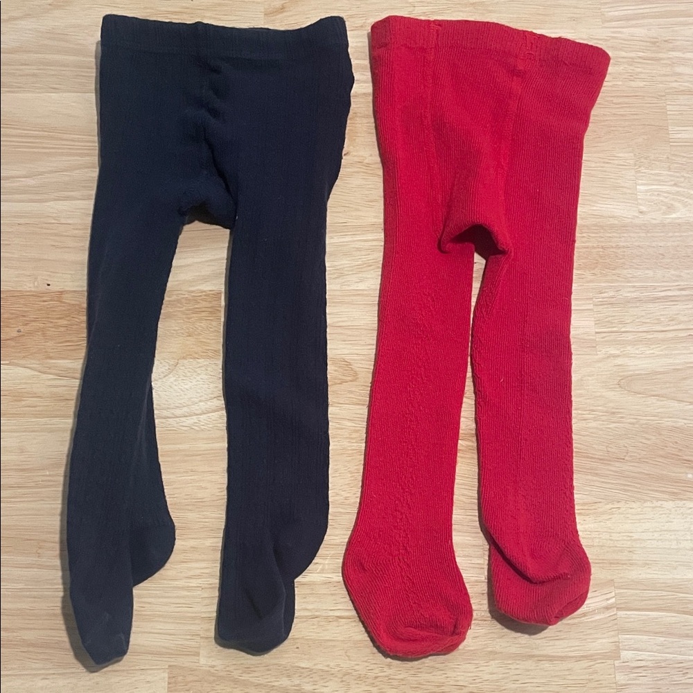 The Little Stocking Company Cable knit tights 6-12 Months Red & Navy